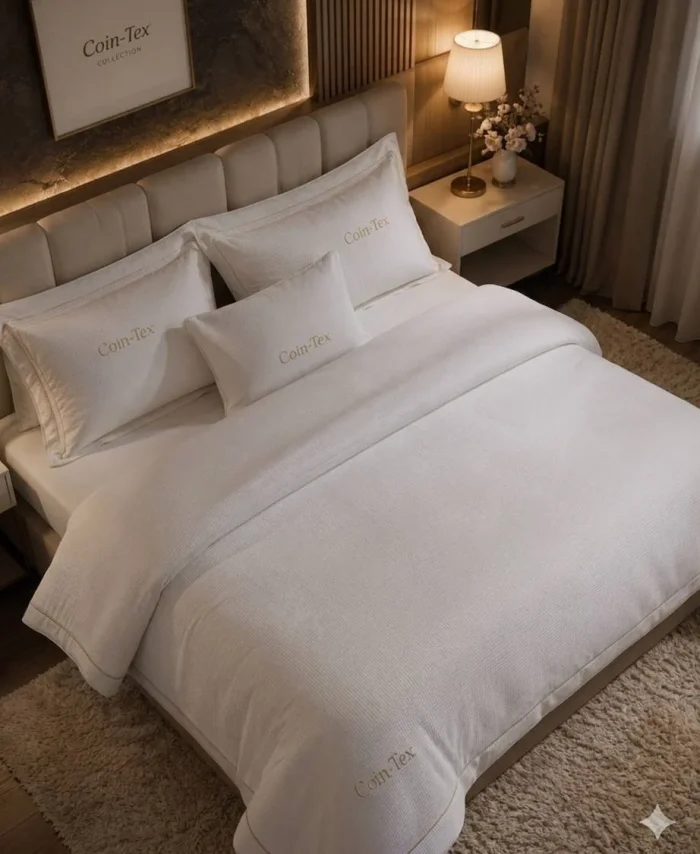 Ensemble de linge de lit hôtelier premium – housse de couette en nid d’abeille et taies d’oreiller | couleurs variées | logo brodé